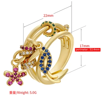 ZHUKOU 22x24mm zelta krāsā CZ kristāla unikālo gredzeni sievietēm regulējams gredzeni 2020. gadam, Modes Rotaslietas modelis:VJ27
