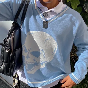 2020New Brīvs Džemperis Sievietēm, Gotu, Punk Galvaskausa Modelis Lielgabarīta Džemperis Džemperis Pilnu Piedurknēm Sieviešu Streetwear SweatersSkull sviedri