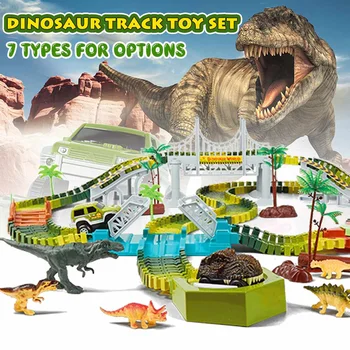 240pcs Dinozauru Dzelzceļa Rotaļu Auto Trasē Sacīkšu Trase Rotaļlietu Komplekts Izglītības Saliekt Elastīgiem Sliežu Zibspuldze Auto Rotaļlietas Bērniem Dāvanu