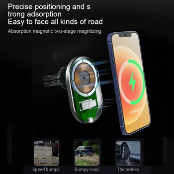 Bezvadu Automašīnas Lādētājs iPhone 12 Pro Max Mini Airvent Mount Automašīnas Lādētāju Magnēts Tālruņa Turētājs GPS Stāvēt Maksas