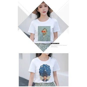 Van Gogs Jaunu T Krekls Mākslas Eļļas Glezna Režģu Drukāt Cute Topi, Sieviešu T Gadījuma Harajuku Vogue T-krekls Camisetas Mujer Sievietēm