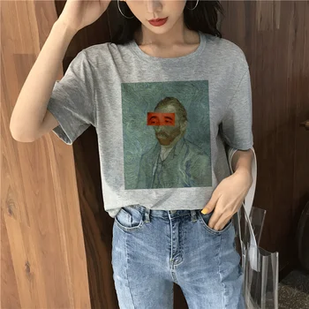 Van Gogs Jaunu T Krekls Mākslas Eļļas Glezna Režģu Drukāt Cute Topi, Sieviešu T Gadījuma Harajuku Vogue T-krekls Camisetas Mujer Sievietēm