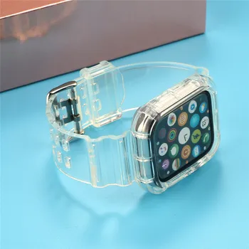 Caurspīdīga Sporta Siksna+Case for Apple Skatīties iWatch Sērija 6 2 3 4 5 Band 44mm 40mm 42mm 38mm Silikona Watchband Wirst Aproce