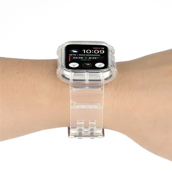 Caurspīdīga Sporta Siksna+Case for Apple Skatīties iWatch Sērija 6 2 3 4 5 Band 44mm 40mm 42mm 38mm Silikona Watchband Wirst Aproce