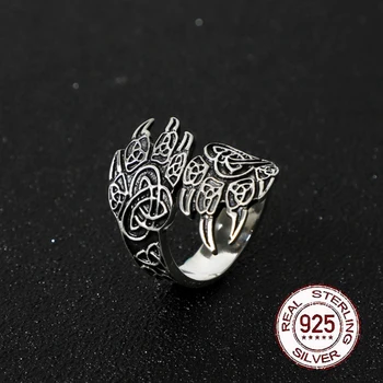 925 sterling sudraba Viking Ķeltu mezglu Lāču nagiem regulējams gredzenu kā dāvanu ar vintage koka viking kaste