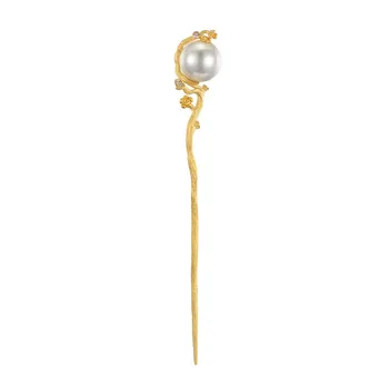 Sieviešu 925 Sterling Silver Pearl Matu Stick Ar Zelta Pārklājumu Roku Darbs Matadatu Luksusa Rotaslietas