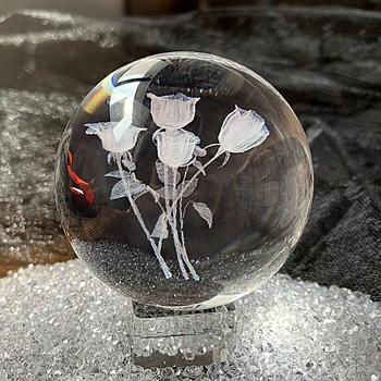 H&D 3D Lāzera Iegravēts Rožu Kristāla Bumbu Figūriņas Kolekcija Ziedu Pušķis Sfērā Mājas Apdare Valentīna Dienas Dāvanu (60mm)