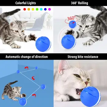 Smart Lekt Bumbu USB Elektriskā Pet Rotaļlietas Burvju Rullīšu Bumbu Kaķis LED Ritošā Flash Bumbu Automātiskās Rotācijas Rotaļlieta Kaķis, Suns, Bērni