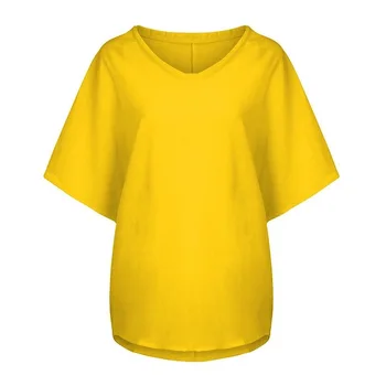 T-krekls sievietēm gadījuma zaudēt vasaras cieto O-veida kakla krekls ar īsām piedurknēm un top kokvilnas, linu blūze