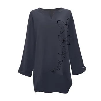 Plus Lieluma Modes Veļa Tauriņš Blūze, Krekls Zaudēt V-Veida Kakla Top Gadījuma Rudens Dāmas Sieviešu Sievietēm Ar Garām Piedurknēm Blusas Pulovers