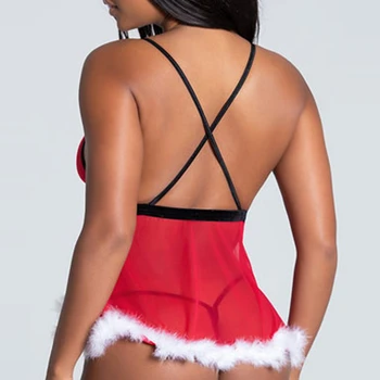 Ziemassvētku Sexy Apakšveļa Sievietēm, Erotiskā Mežģīnes, Kažokādas Kleita Siksna Apakšveļa Komplekts Seksa Backless Pidžamu Sleepwear Lellītes Lenceria Mujer