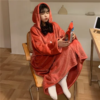 Nightgowns Sievietes Cieta Kapuci Minimālisma Ziemas Maiga, Silta Mājās Korejiešu Stilā, Dāmas Sleepshirts Populāra Atpūtas Stilīgs Zaudēt Jaunas