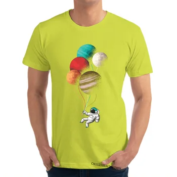 Parastā Astronauts ar baloniem T Krekls JAUNĀ GADA DIENĀ O-veida Kakla Kokvilnas Auduma Vīriešu Top T-krekli Normālu Topi, T Kreklu, Modes