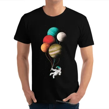 Parastā Astronauts ar baloniem T Krekls JAUNĀ GADA DIENĀ O-veida Kakla Kokvilnas Auduma Vīriešu Top T-krekli Normālu Topi, T Kreklu, Modes