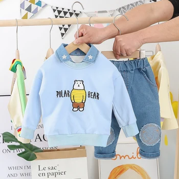 HYLKIDHUOSE 2020. gada Pavasarī Baby Zēnu Apģērbu Komplekti Toddler Zīdaiņu Drēbes Lācis T Krekls, Džinsi Ikdienas Stila Bērnu Drēbes Brīvdienas