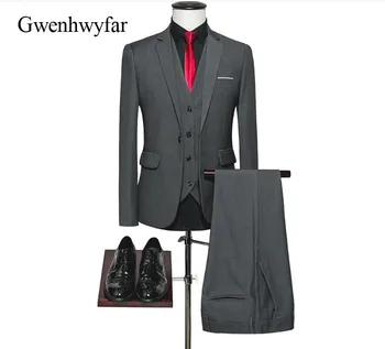 Gwenhwyfar 2018 Slim Fit Vīriešu Uzvalku Tumši Zilā Vīriešu Uzvalku Augstas Kvalitātes Līgavainis Vīriešiem Labākais Vīriešu Kāzu Tuxedos (Jaka+Bikses+Veste)