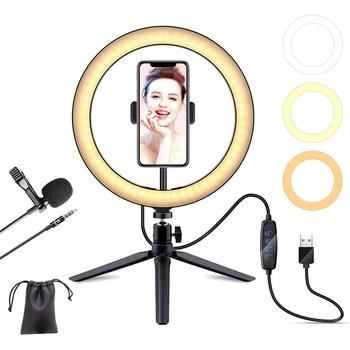 10 Collu Gredzenu Lampas LED Selfie Riņķa Gaisma ar Statīvu Stāvēt Fotogrāfija Lukturi ar Lavalier Mikrofons Ringlight Tālruņa Tiktok