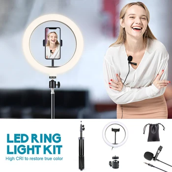 10 Collu Gredzenu Lampas LED Selfie Riņķa Gaisma ar Statīvu Stāvēt Fotogrāfija Lukturi ar Lavalier Mikrofons Ringlight Tālruņa Tiktok