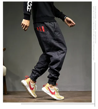 High Street Fashion Vīriešiem Jogger Džinsi Melnā Krāsā Izmērs 28-42 Augstākās Kvalitātes Loose Fit Kravas Bikses Harēma Bikses Hip Hop Džinsi Vīriešiem
