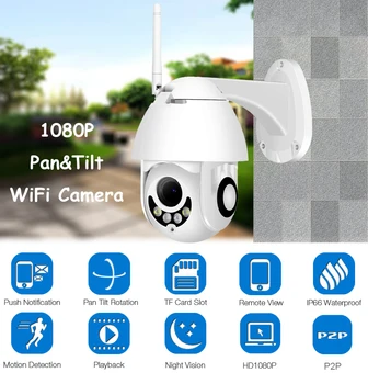 1080P 2MP Super Mini PTZ Ātrums Dome Bezvadu IP Kamera, WiFi 1080P CCTV IS 30m Onvif Āra Drošības Kameru divvirzienu Audio