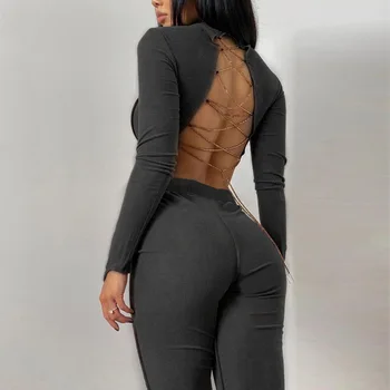 NCLAGEN Sexy Backless Frēzēšana Pārsējs Sievietes Divas Gabals, kas Izkaisītas garām Piedurknēm Kultūraugu Top Augstas Jostasvietas Gadījuma Bikses Streetwear Uzvalks
