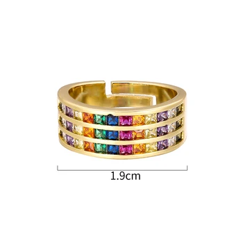 Modes Sieviešu zelta cz gredzens regulējams varavīksnes gredzenu, Kāzu gredzeni, Daudzkrāsains kristāla vara gredzenu rotaslietas dāvanu sievietēm
