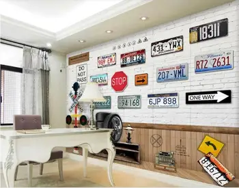 Pasūtījuma 3d foto tapetes, sienas KTV bāra dīvāns fona nostalgic automašīnas numura zīme glezna viesistabā, tapetes, sienas 3d