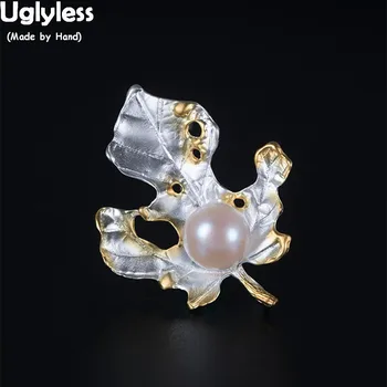 Uglyless Reāla 925 Sterling Sudraba Divējāda lietojuma Kuloni Sieviešu Dabisko Pērļu Brošas Personalizētu Sapuvis Lapu Broša Bijoux
