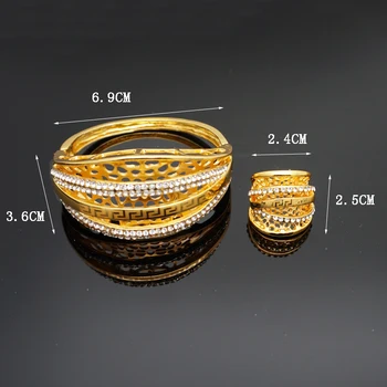 Gold plating aproce smalkas rotaslietas komplekti lielā rokassprādze, gredzens, JAUNA dizaina rhinestone aproce