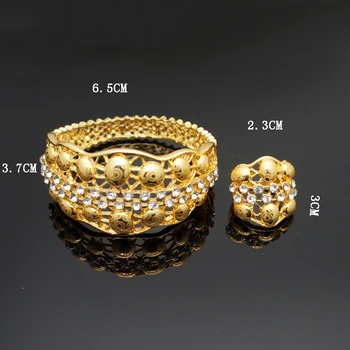 Gold plating aproce smalkas rotaslietas komplekti lielā rokassprādze, gredzens, JAUNA dizaina rhinestone aproce