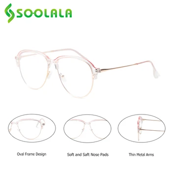 SOOLALA Lielgabarīta Ovāls Pārredzamu Lasīšanas Brilles Sievietēm Sakausējuma Brilles Rāmis vecuma tālredzība Lasīšanas Brilles Sieviete 0.5 0.75 4.0
