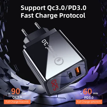 Elough 18W Ātri Uzlādēt QC3.0 USB PD Lādētājs Digitālo Displeju Ātrās Uzlādes, Mobilo Tālruņu Lādētāju iPhone Xiaomi Samsung un Huawei