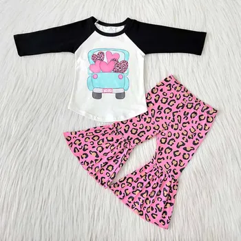 RTS Baby Girls Love Design Modes Ilgi, Reglāns Piedurknēm Tee Krekls Top Bell Grunts Bikses 2gab Apģērbu Komplekti Valentīna Ir 2021. Stili