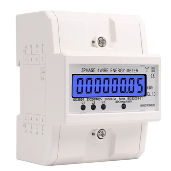 Din Sliedes 3 4 Fāzes Vadu Elektronisko Vatu Enerģijas Patēriņš Enerģijas Skaitītājs Wattmeter kWh 5-80A 380V AC 50Hz LCD Displeja fona Apgaismojums