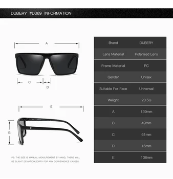 DUBERY Vintage Polarizētās Saulesbrilles, Vīriešu, Saules Brilles Vīriešiem Braukšanas Melns Kvadrāts Oculos Vīriešu 8 Krāsas Modelis 369 UV400