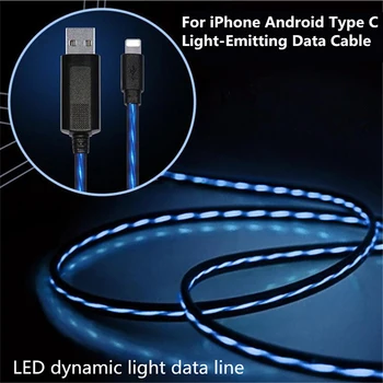 LED Spīd Plūst Datu USB Lādētāja Tips C/Micro USB, Apgaismojums, Uzlādes Kabelis priekš Xiaomi 8 Samsung Galaxy A50 A70 Maksas USBC Vadu