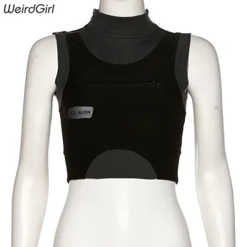 Weirdgirl sieviešu raibs tand topi gadījuma fitnesa īss veste bez piedurknēm streetwer slim sieviešu Harajuku sportwear drēbes 2020