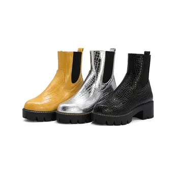 MORAZORA 2020. gadam, Liela izmēra 34-43 modes sieviešu zābaki laukumā papēži apaļu purngalu dāmas kurpes rudens ziemas potītes zābaki melnā skaida