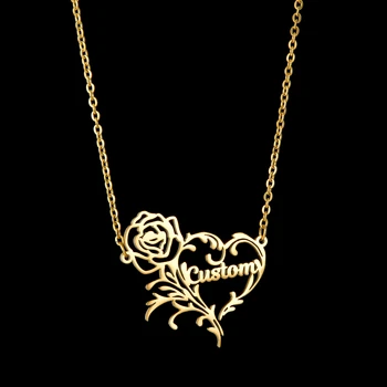 Goxijite Moderns Pielāgota Nosaukums Roze Sirds Kaklarota Par Mīļāko Personalizētu Nosaukums Mīlestības Ziedu Kulons Kaklarotas Dāvanu