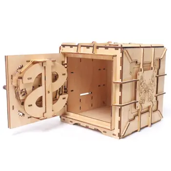 3D Koka Puzles Paroli, Dārgumu Kaste Mehāniskās Puzzle DIY Samontēti Modelis