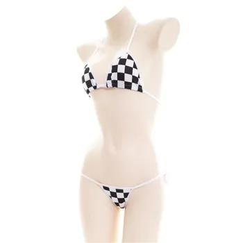 Bikini 2019 Sexy Linga Mežģīnes drukāšanas Mozaīkas Melnā un baltā kvadrātu Japāņu spa peldkostīmi sieviešu peldkostīms biquini bikini, monokini