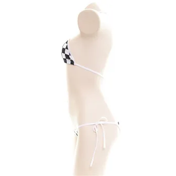 Bikini 2019 Sexy Linga Mežģīnes drukāšanas Mozaīkas Melnā un baltā kvadrātu Japāņu spa peldkostīmi sieviešu peldkostīms biquini bikini, monokini