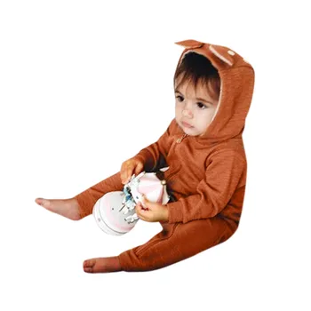 Jaundzimušā bērna Romper Baby Boy Meitene Cute Briežu Kapuci Jumpsuit Drēbes ar garām Piedurknēm Bērnu Kombinezonus Biezs Silts Ziemas Apģērbs, 9-24M