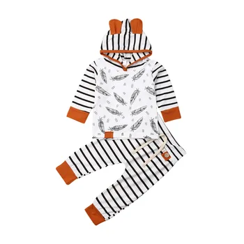 Toddler Infant Baby Meiteņu Drēbes Rudenim Tracksuit Svītrainām Iespiesti Kapuces Džemperis+Zeķes Bikses Apģērbs Komplekts 0-24M