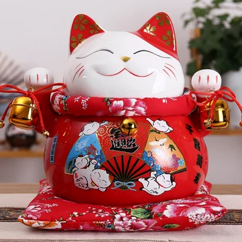 10 collu Keramikas Maneki Neko Rotājumu Laimīgs Kaķis Naudas Kaste Fortune Cat Porcelāna Statuetes, Monētas Banka FENG SHUI Apdare
