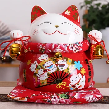 10 collu Keramikas Maneki Neko Rotājumu Laimīgs Kaķis Naudas Kaste Fortune Cat Porcelāna Statuetes, Monētas Banka FENG SHUI Apdare