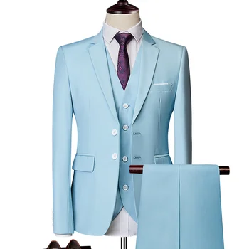 Tīru Krāsu Vīriešiem Oficiālo Tērpi Modes Biznesa Gadījuma Banketa Vīriešu Uzvalka Žakete +Veste + Bikses Izmērs 6XL 2/3 Gabals, Kāzu Uzvalki