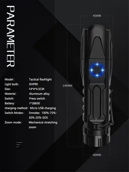 Visspēcīgākais LED Lukturīti XHP90.2 XLamp Taktiskās ūdensizturīgs Lāpu Smart kontroles čipu, Ar grunts uzbrukums konuss USB lādējamu