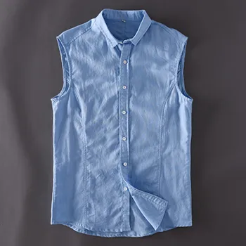Vasaras Modes Vīriešu Krekls Bez Piedurknēm Kokvilnas Veļa Zaudēt Mīksta, Pieguļoša Tīrtoņa Krāsu Atdzist Kaņepju Drēbes Bez Piedurknēm Camisa Masculina