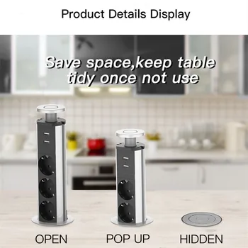 ES Plug 3 power Virtuves Galds, Elektriskā Kontaktligzda Darbvirsmas Sockets Jauda 1 Led+2 maksas USB Alumīnija Plaukta